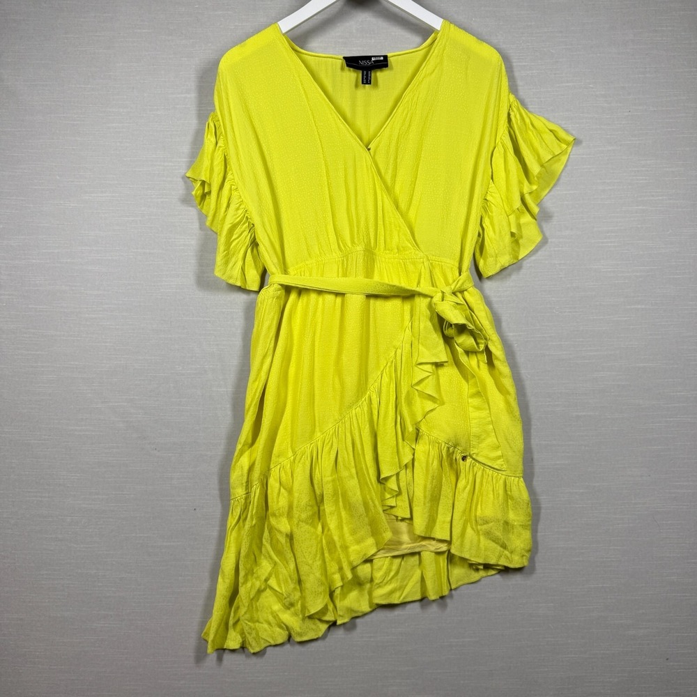 Nissa‎ Dress Womens 4 Yellow Asymmetrical Ruffle Bright Ribbon Boho Lightweight